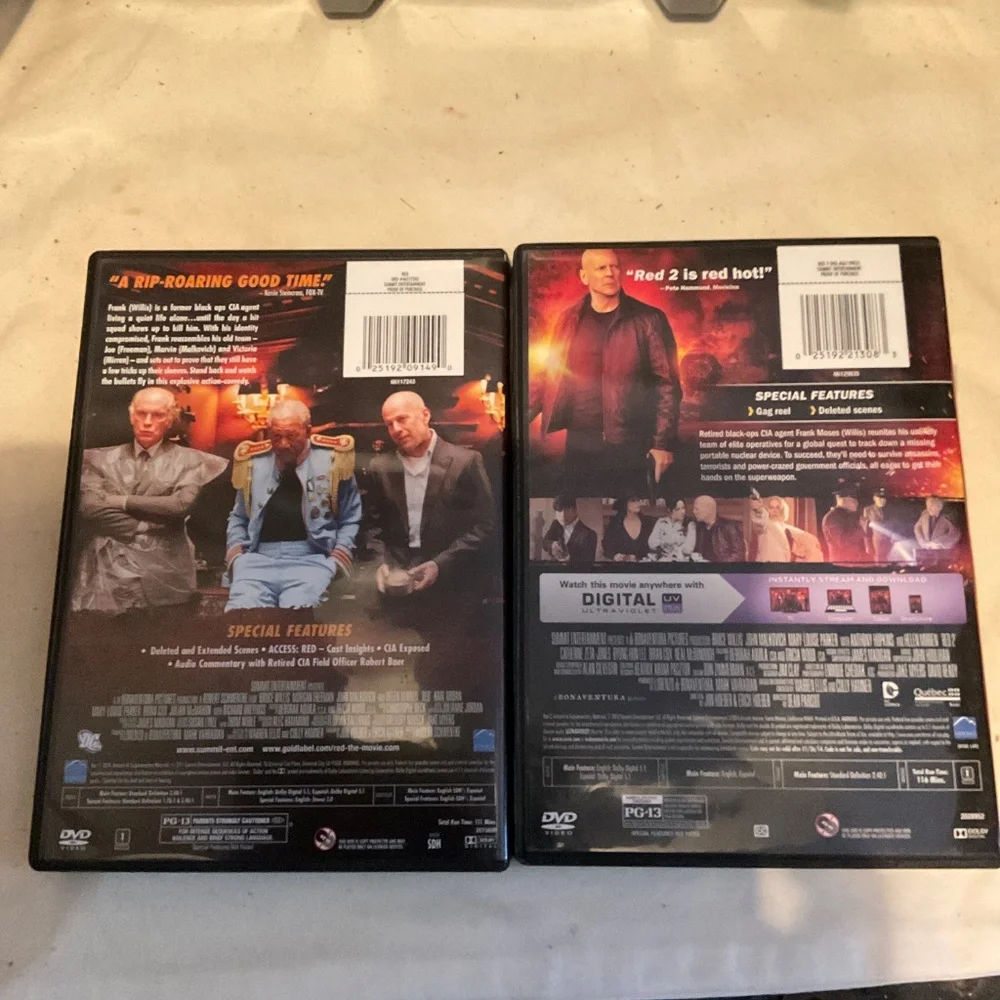 DVD’s - Red and Red 2 with Bruce Willis, Helen Mirren and Morgan Freeman. V20